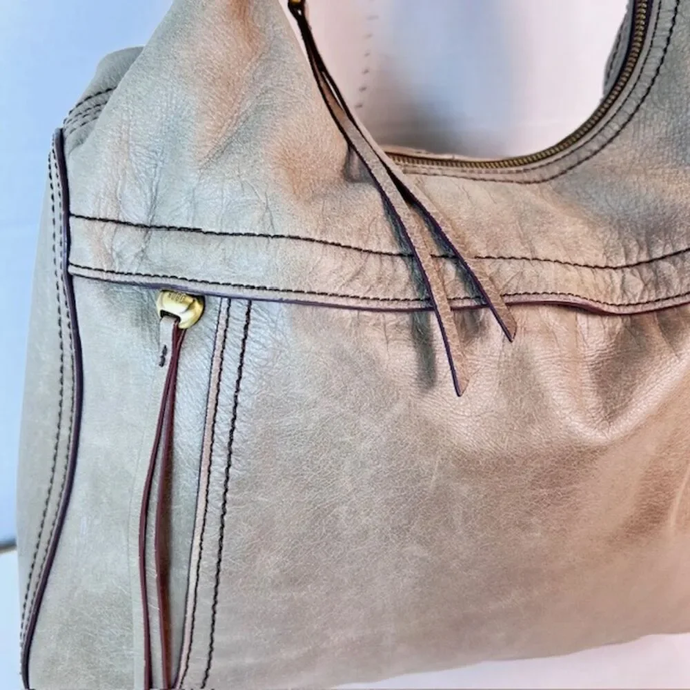 HOBO International Fortune Large Beige Smooth Hide Leather Hobo Shoulder Bag - Picture 2 of 15